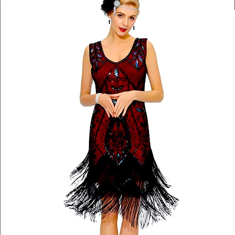 1920s Vintage Flapper Fringe Beaded Party Dress